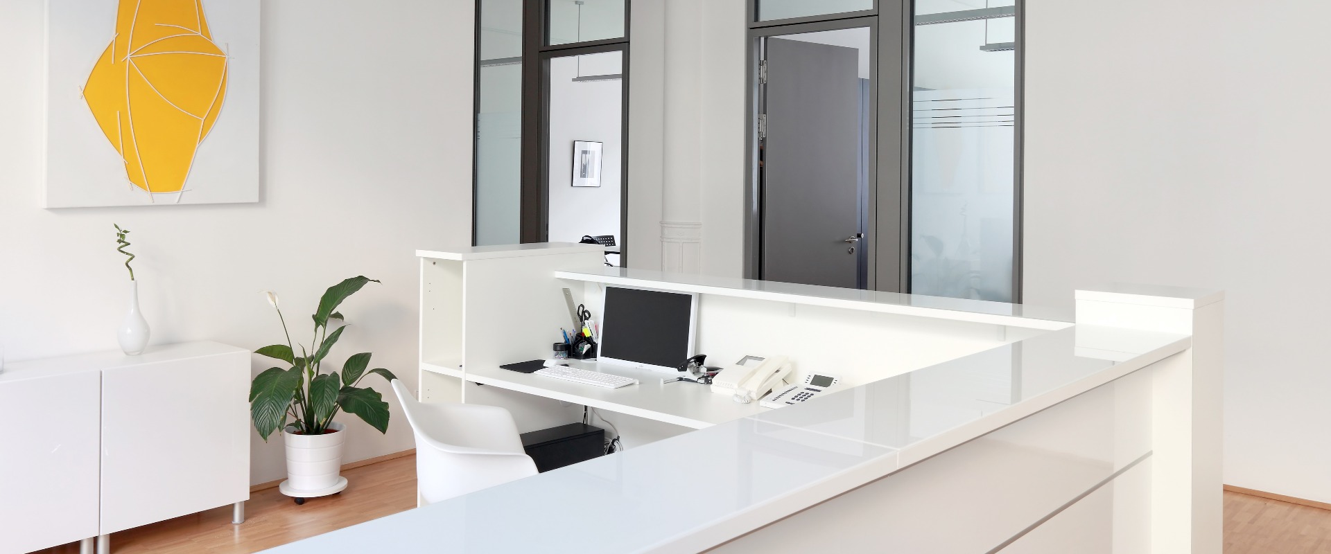 Rezeption Eingangsbereich Vorzimmer mit PC und Telefon